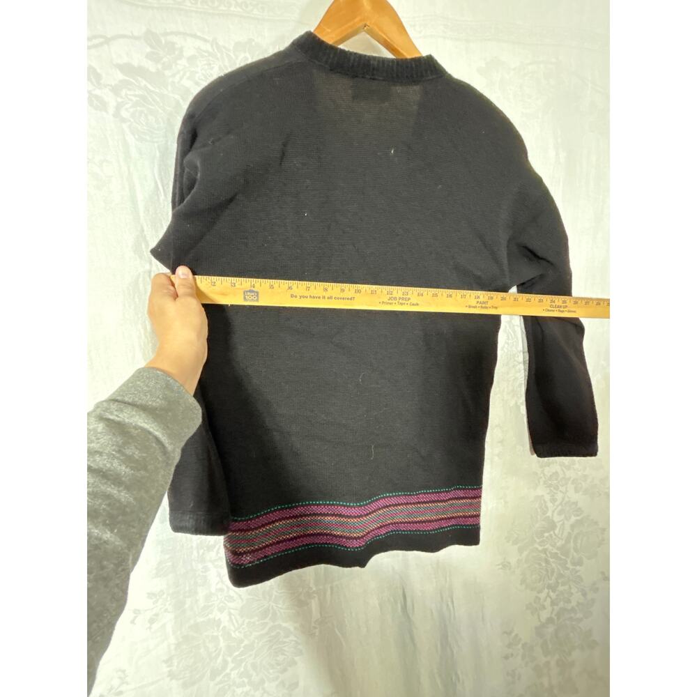 Pendleton Cardigan Sweater Medium Black Pure Virgin Wool Striped Trim Vintage - Picture 8 of 9